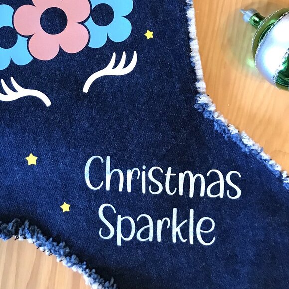 Denim Christmas Stocking w/Pocket: Unicorn Sparkle, Holiday Home Decor, S-M - Picture 5 of 9